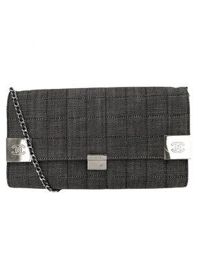 Chanel Shoulder Bag Chain Choco Bar CC Logo Coco Denim Gray Silver